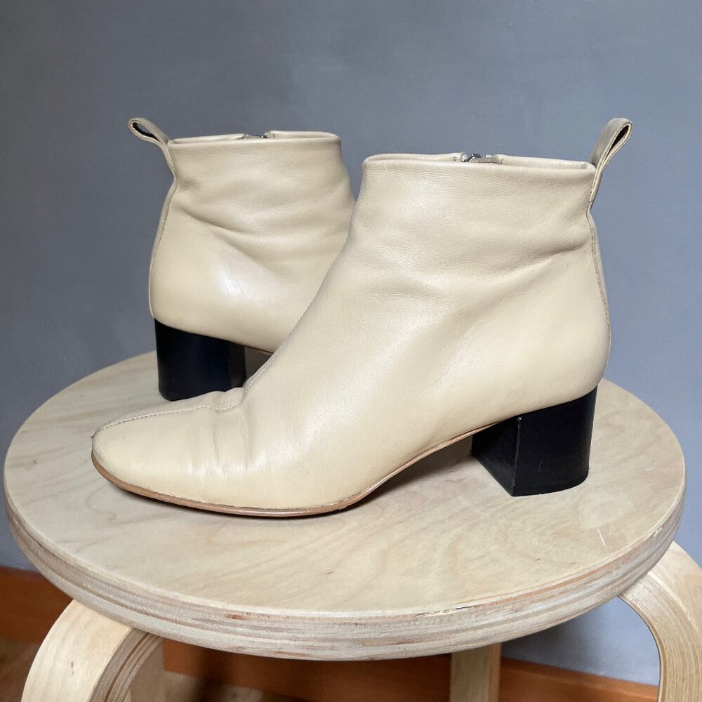 Everlane The Day Boot Ecru Leather Block Heel Ankle Boot